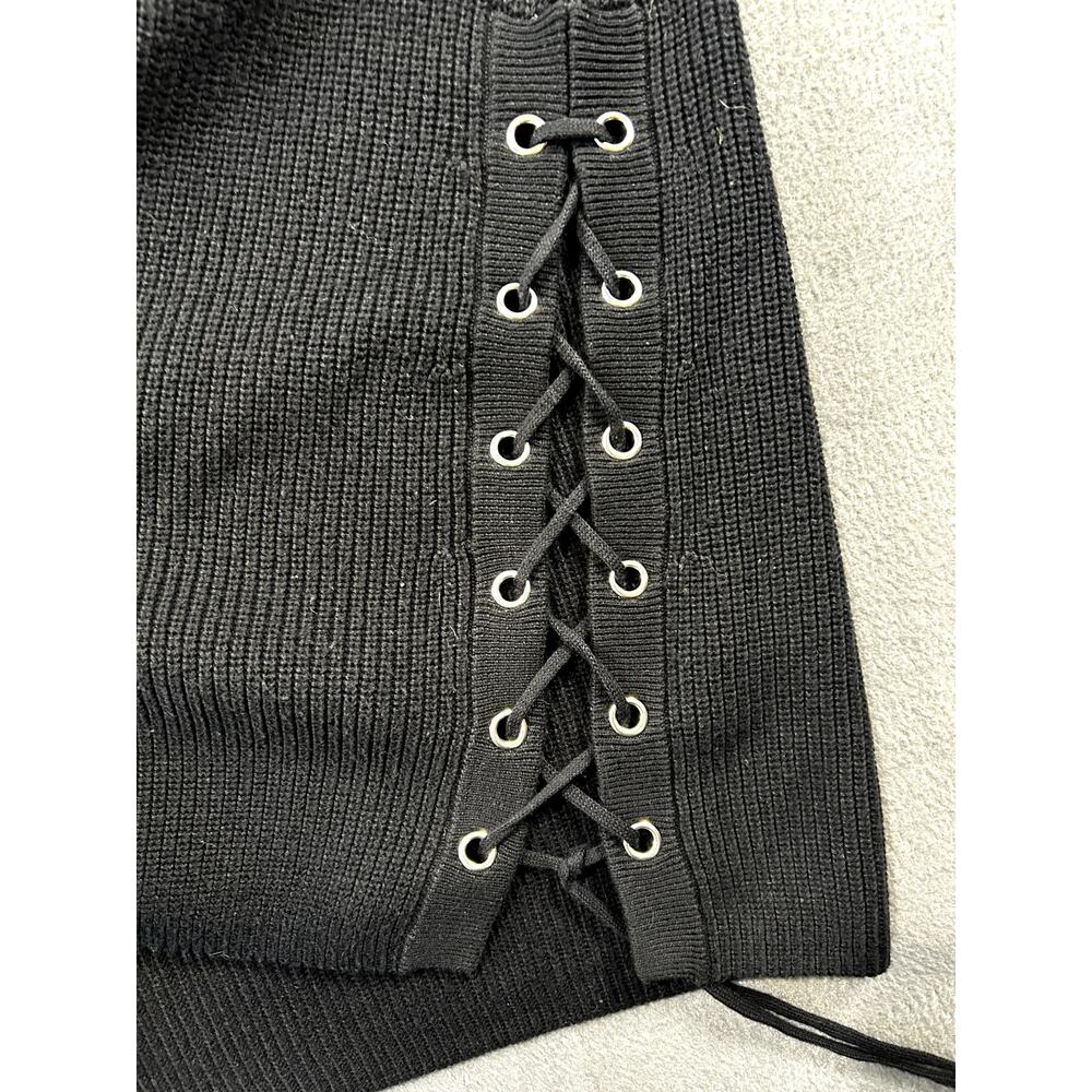 Elliott Lauren Sweater Women Black Ribbed Knit Lace Up Side Crewneck Size Large - Picture 6 of 7